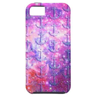 Purple nautical anchors pink glitter galaxy space iPhone 5 cover
