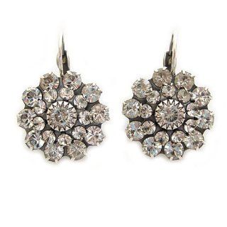 Liz Palacios Silver Plated Large Flower Crystal Earrings   Crystal SE 67: Jewelry