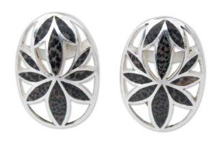 Coconut shell button earrings, 'Lotus Love': Stud Earrings: Jewelry