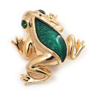 Small Green Enamel 'Frog' Brooch In Gold Plated Metal   2.5cm Length: Brooches And Pins: Jewelry