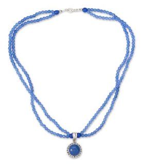 Sterling silver pendant necklace, 'Eternally Blue'   Handcrafted Silver and Blue Chalcedony Necklace from India: Jewelry