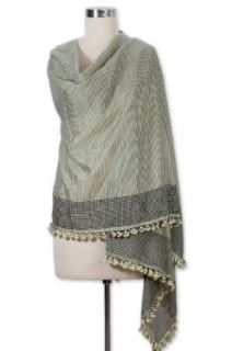 Cotton and silk shawl, 'Pretty Pompoms' at  Womens Clothing store: Pashmina Shawls