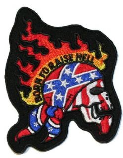 Born To Raise Hell Flaming Skull Embroidered iron on Motorcycle Biker Applique Patch