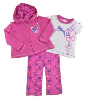 PUMA Baby girls Heart Bubbling Rose Pink Three Piece Pant Set: Clothing