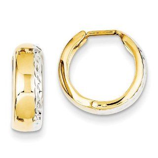 14k Two Tone Gold Textured Hinged Hoop Huggie Earrings. Metal Wt  1.77g: Diamond Huggie Hoops: Jewelry