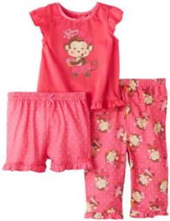 Little Me Baby Girls Infant Monkey 3 Piece Pajama, Pink, 18 Months: Clothing
