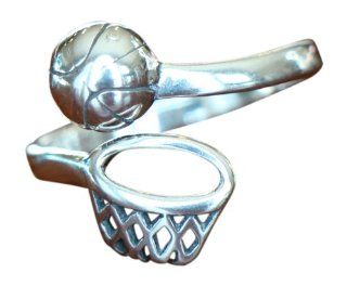 Basketball Players Sterling Silver Adjustable Ring: Jewelry