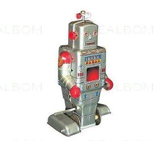 tin toys wind up metal classic toy square robot silver and red: Toys & Games