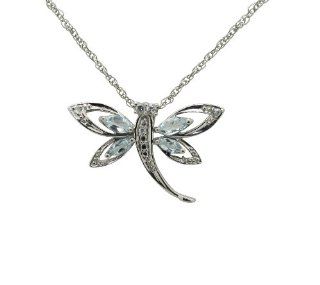 Sterling Silver Sky Blue Topaz, Cubic Zirconia Dragonfly Necklace: Pendant Necklaces: Jewelry