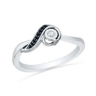 Sterling Silver Black and White Round Diamond Twisted Promise Ring (1/10 Cttw): D GOLD: Jewelry