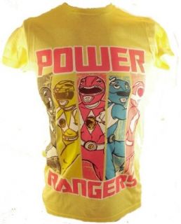 Mighty Morphin Power Rangers Mens T Shirt   Character Swathes on Yellow (X Small): Clothing