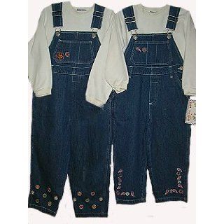 Girls's Sizes 2T/3T/4T Denim Embroidered Bib Pocket Overall 2 PC Sets: Clothing