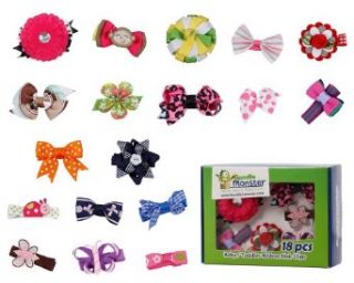 Bundle Monster 18pc Girl Baby Toddler Ribbon Bows Flowers Mixed Design Hair Clip: Infant And Toddler Hair Accessories: Clothing