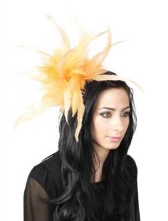 Hats By Cressida Yellow Feather Kentucky Derby Fascinator Hat With Headband: Clothing