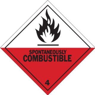 Brady 121069 Vinyl Film Dot Hazardous Material Shipping Labels , Black,  Red On White,  4" Height x 4" Width,  Legend "Spontaneously Combustible 4" (500 Labels per Roll, 1 Roll per Package): Industrial & Scientific
