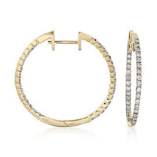 1.00 ct. t.w. Diamond Inside Outside Hoop Earrings in 14kt Yellow Gold: Jewelry