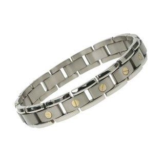 Titanium Bracelet with 18K gold. It is light & strong with satin finish on the inside, and polished on the outside. 8" in length: Jewelry