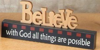LDS Believe: With God All Things Are Possible Block Tabletop Sign   Inspirational Home Decor   Inspirational Wood Signs