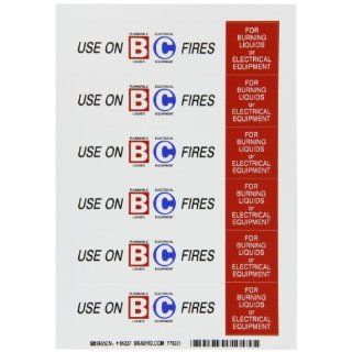 Brady 95227,  Fire Extinguisher Labels, 1 1/2" Height x 6" Width, Red/Blue on White, Legend "Use On B, C Fires"  (1 Card per Package  6 stickers per card): Industrial & Scientific