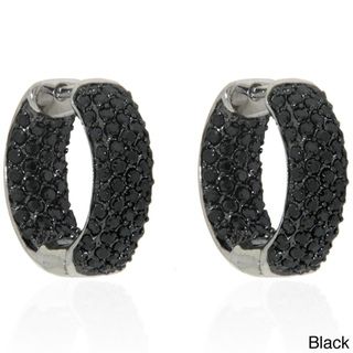 Silver Overlay Black or White Cubic Zirconia Inside out Hoop Earrings Dolce Giavonna Cubic Zirconia Earrings