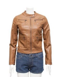 Ladies Plus Size Camel Color Synthetic Leather Jacket Button Collar at  Womens Clothing store