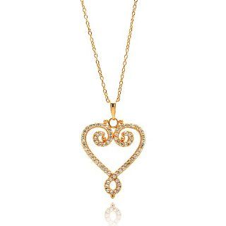 .925 Sterling Silver Rose Gold Plated Cubic Zirconia Open Fancy Heart Charm Necklace with 16" 18" Adjustable Chain: Pendants: Jewelry