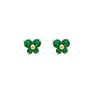 14K Yellow Gold May CZ Birthstone Butterfly Stud Earrings for Baby and Children (Emerald, Green): Jewelry