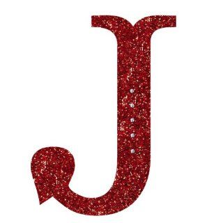 Grasslands Road 6 1/2 Inch Glitter Red Monogram Initial Ornament with Metallic Red Cord Hanger, Letter J   Decorative Hanging Ornaments