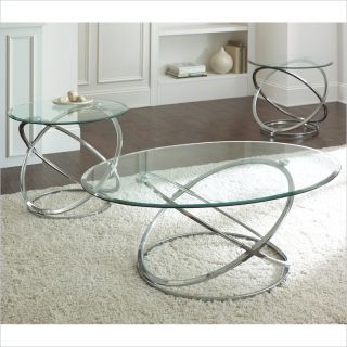 Steve Silver Company Orion 3 Pack Chrome Cocktail and End Tables Set with Glass Top   RN3000T RN3000B Kit