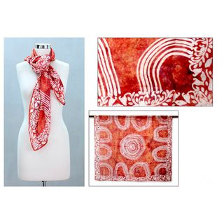 Silk 'Crimson Sun' Scarf (India) Novica Scarves & Wraps