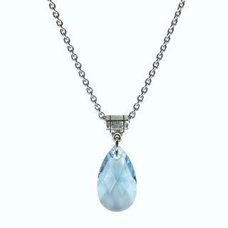 Jewelry by Dawn Large Aquamarine Crystal Pear Stainless Steel Chain Necklace Jewelry by Dawn Necklaces
