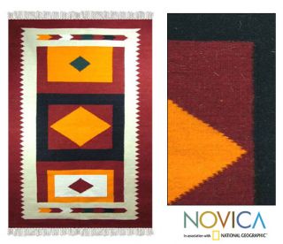 Indian Wool and Cotton Diamond Sun Rug (4' x 6') 3x5   4x6 Rugs