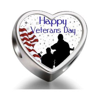 Soufeel 925 Sterling Silver Happy Veterans Day Proud Us army Heart Photo European Charms Fit Pandora Bracelets: Jewelry