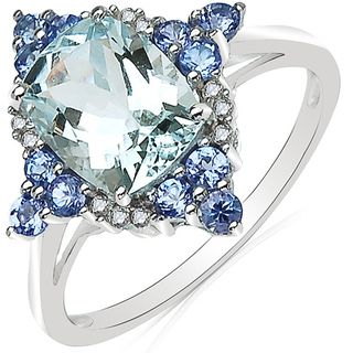 Malaika 10k White Gold Aquamarine, Tanzanite and Diamond Accent Ring Malaika Gemstone Rings