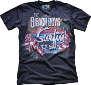 Beach Boys Surfin USA Tropical Navy T Shirt: Clothing