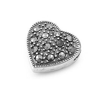 Sterling Silver Fancy Heart Marcasite Pendant: Jewelry