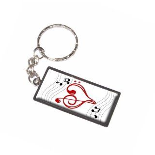 Graphics and More Music Heart Love Treble Bass Clef Notes Staff White Keychain Ring (K7223)  Automotive Key Chains 