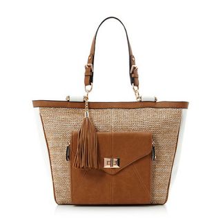 Dune Natural synthetic daffia raffia bar top shopper bag