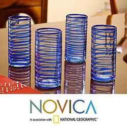 Set of 4 Blown Glass 'Whirlwind' Tumblers (Guatemala) Novica Glassware