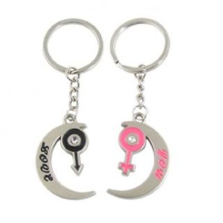 Black Pink Gender Symbol Moon Pendant Couples Keyring Clothing