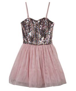 Teens Shell Pink Sequinned Bodice Prom Dress