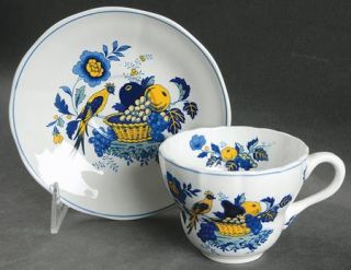 Spode Blue Bird Fine Stone Flat Cup & Saucer Set, Fine China Dinnerware   Blue &