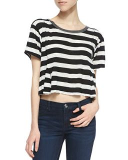 Womens Keeping It Real Striped Crop Tee, Black/White   Free People   Blk/Wht