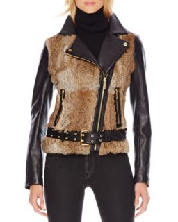 Womens Fur Front Motorcycle Jacket   MICHAEL Michael Kors   Black (MEDIUM)