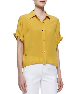 Womens Silk Boxy Button Down Shirt   Robert Rodriguez   Yellow (4)