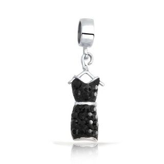 Bling Jewelry Silver Swarovski Crystal Black Dress Dangle Charm Fits Pandora: Jewelry