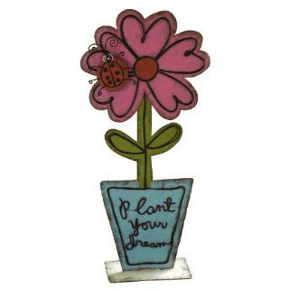 Grasslands Road Garden Shed "Plant Your Dream" Standing Metal Pink Flower with Red Ladybug (Discontinued by Manufacturer) : Outdoor Statues : Patio, Lawn & Garden