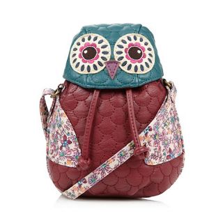 Mantaray Wine embroidered stitch owl cross body bag
