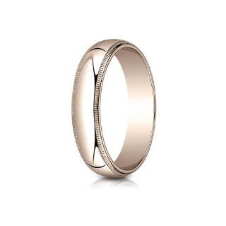 14K Rose Gold 5mm Slightly Domed Traditional Oval Ring with Milgrain Size 4: Jewelry