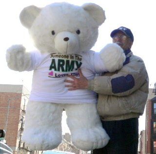 JUMBO 4 FEET TALL WHITE TEDDY BEAR WEARING SOMEBODY IN THE ARMY LOVES YOU T SHIRT: Toys & Games